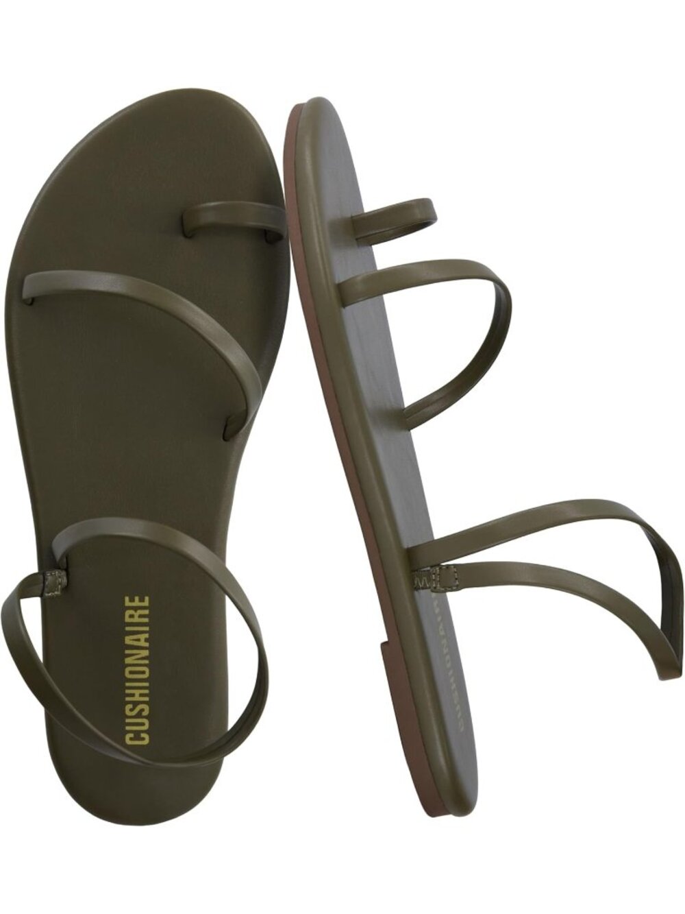 Women's Olive Strappy Flip Flops Comfortable Casual Sandals with Memory Foam